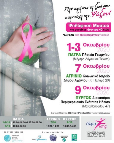 Άλμα Ζωής: Δωρεάν κλινική εξέταση μαστού σε Πάτρα, Αγρίνιο και Πύργο