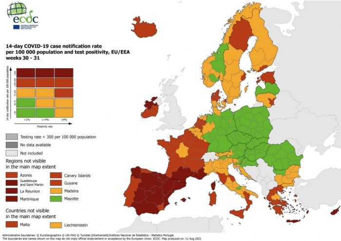 Χάρτης ECDC: Στο «βαθύ κόκκινο» η Αιτωλοακαρνανία