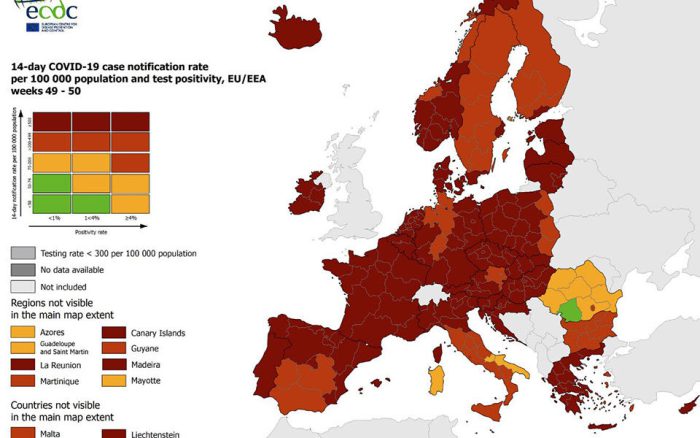 Κορωνοϊός – Χάρτης ECDC: Στο «βαθύ κόκκινο» η Αιτωλ/νία και η Ελλάδα