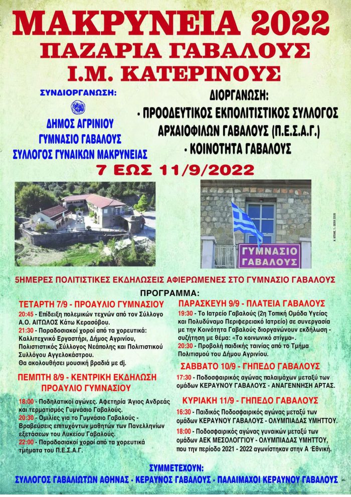 Μακρύνεια 2022, από 7-11 Σεπτεμβρίου 2022