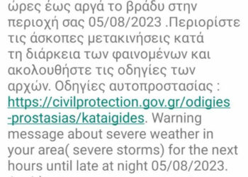 Προειδοποιητικό μήνυμα του 112 στην Αιτωλ/νία για την κακοκαιρία «Petar» 