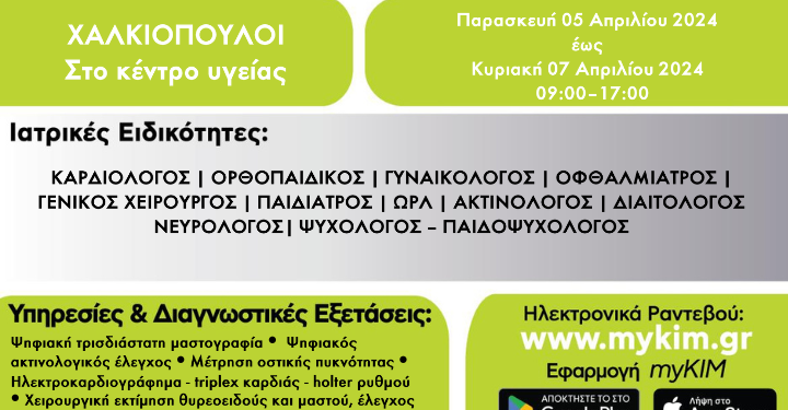 Κινητές Ιατρικές Μονάδες στο Χαλκιόπουλο από τις 5 έως 7 Απριλίου