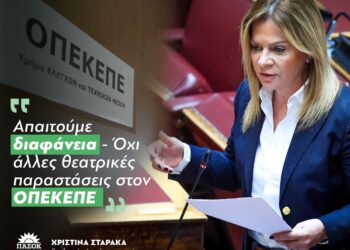 Χριστίνα Σταρακά: Απαιτούμε διαφάνεια – Όχι άλλες θεατρικές παραστάσεις στον ΟΠΕΚΕΠΕ