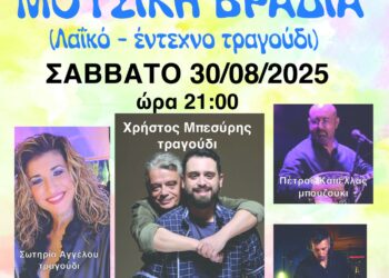 Ο Πολιτιστικός Σύλλογος Παναιτωλίου «Χρήστος Καπράλος», διοργανώνει μουσική βραδιά