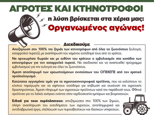 Κοινός Αγώνας Αγροτών και Κτηνοτρόφων – Συλλαλητήριο στην Πάτρα 22 Νοεμβρίου
