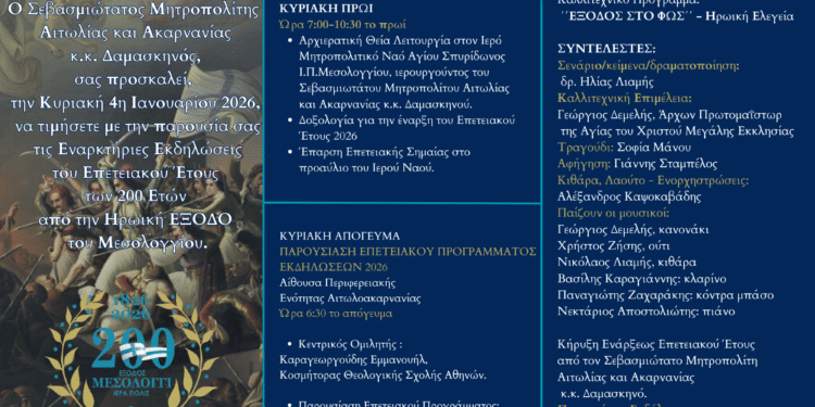 Εναρκτήριες εκδηλώσεις Επετειακού Έτους 200 ετών  από την ηρωική ΕΞΟΔΟ του Μεσολογγίου