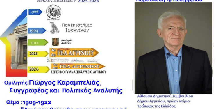 Ο Γιώργος Καραμπελιάς ομιλητής την Παρασκευή 19 Δεκεμβρίου 2025 στο “Λαϊκό Πανεπιστήμιο Αγρινίου.”