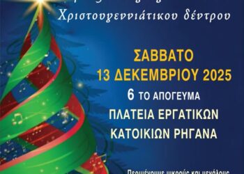 Φωταγώγηση χριστουγεννιάτικου δέντρου στην πλατεία εργατικών κατοικιών Ρηγανά