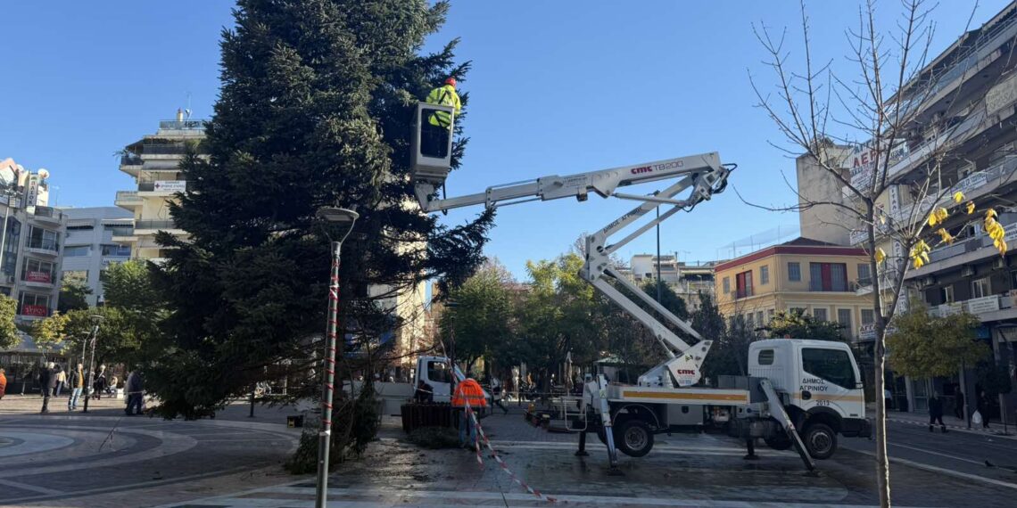 Αγρίνιο: Το Χριστουγεννιάτικο δέντρο πήρε θέση στην πλατεία (φωτο – βίντεο)