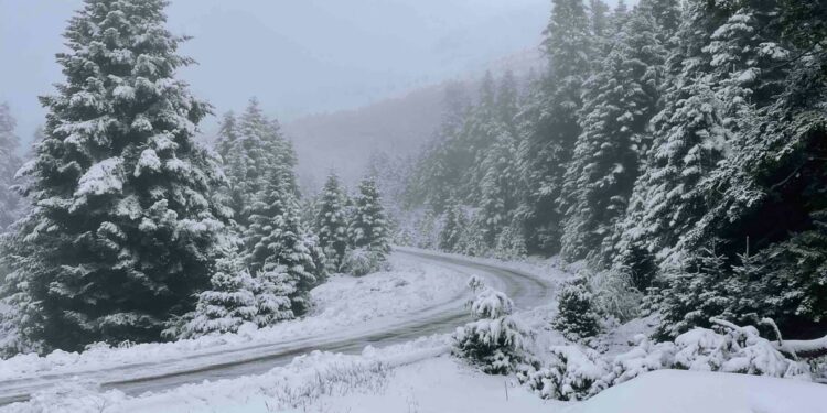 Χιόνια στα ορεινά της Αιτωλοακαρνανίας-Επιχειρούν μηχανήματα της Περιφέρειας