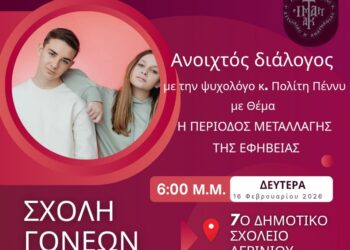 Ενοριακή σχολή γονέων Ιερού Ναού Αγίου Χριστοφόρου Αγρινίου : Aνοιχτή συνάντηση – διάλογος με θέμα την οικογένεια και την εφηβεία.