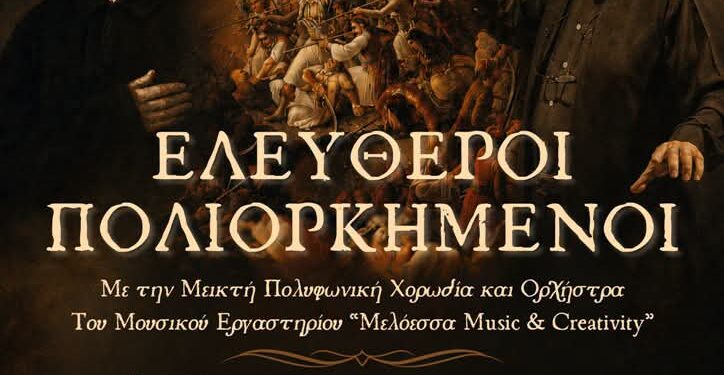 Επετειακή μουσική εκδήλωση με τίτλο «ΕΛΕΥΘΕΡΟΙ ΠΟΛΙΟΡΚΗΜΕΝΟΙ» στον προαύλιο χώρο του Ιερού Ναού Αγίου Δημητρίου Καινουρίου.